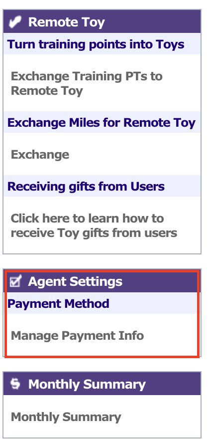 Manage Payment Info