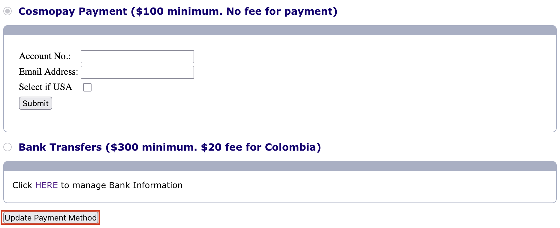 Update Payment Method